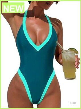 Women's Sexy High Cut Cheeky One Piece Monokini Swimwear V-Neck Cross Back